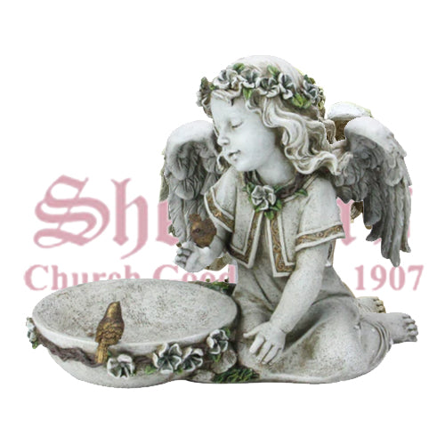 Solar Powered Sitting Angel With Birdbath 10.75" High