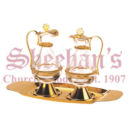 Classic Brass Gold-Plated and Glass Cruet Set