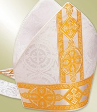 White Mitre with Gold Brocade Banding
