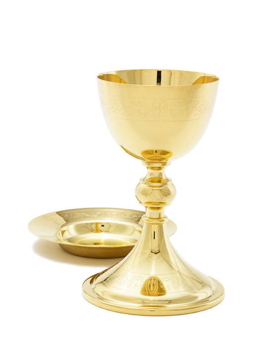 Engraved Gold Plated Chalice with Deep Well Paten
