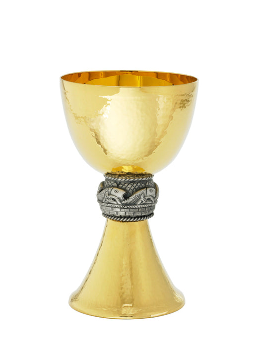 Hammered Textured Chalice with Fish Motifs