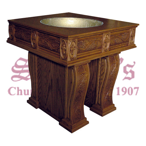Baptismal Font with Custom Carved Grapes and Leaves