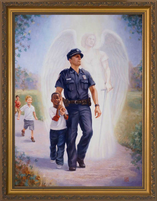 The Protector: Police Guardian Angel - Gold Framed Art