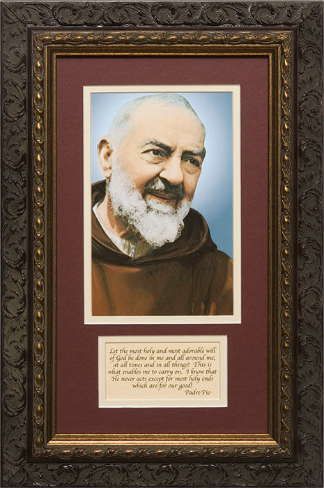 St. Padre Pio Matted with Prayer - Ornate Dark Framed Art