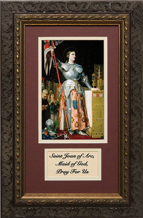 St. Joan of Arc Matted with Prayer - Ornate Dark Framed Art