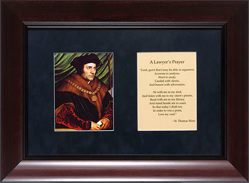 St. Thomas More Matted with Prayer - Cherry Framed Art