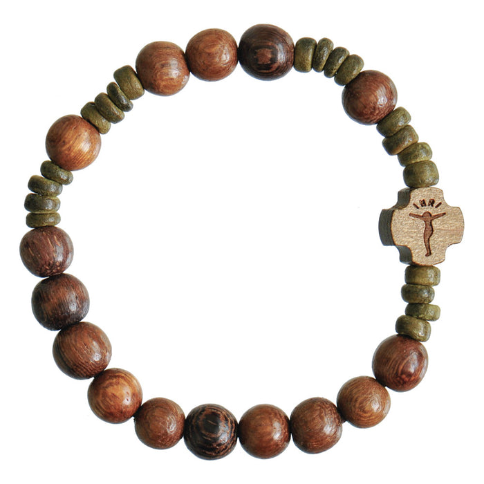 Wooden Rosary Bracelet from Jerusalem with Crucifix