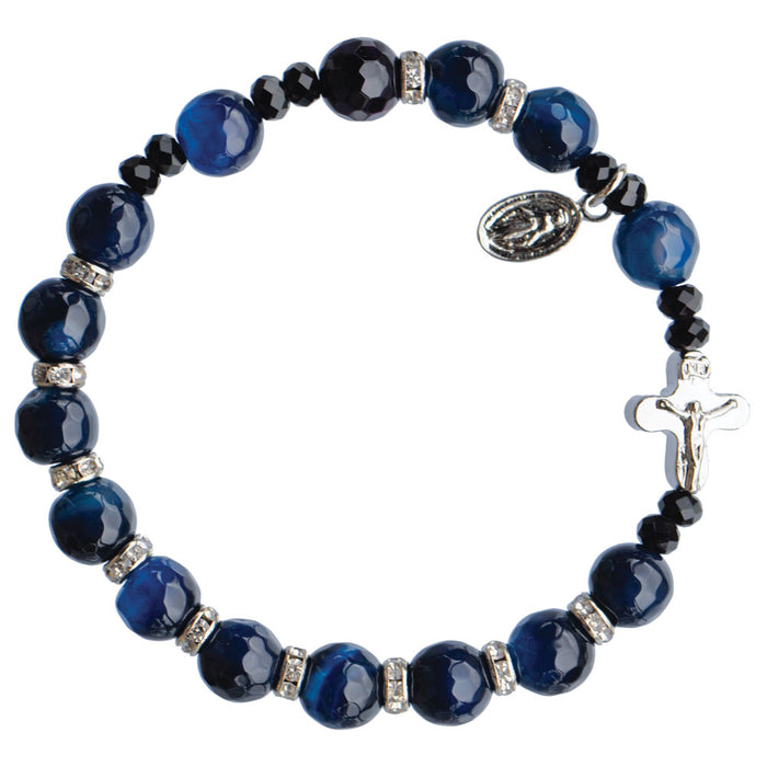 8mm Genuine Blue Agate Rosary Bracelet
