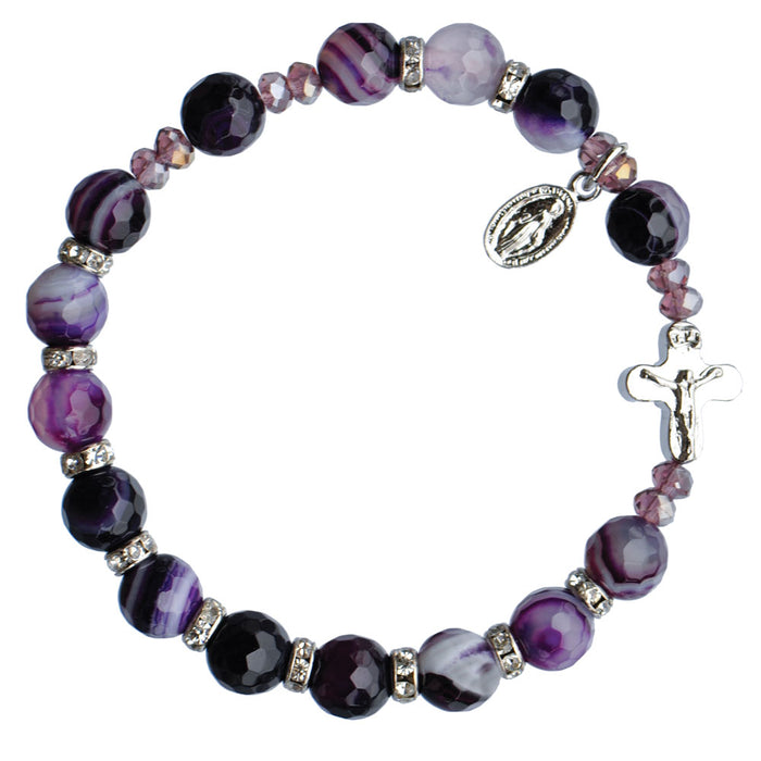 8mm Genuine Purple Agate Rosary Bracelet