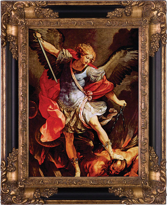 St. Michael the Archangel Canvas - Black and Gold Museum Framed Art