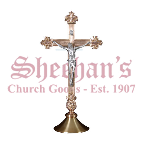 Altar Crucifix with Antique Silver Corpus and Candlestick Set