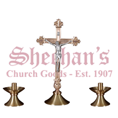 Altar Crucifix with Antique Silver Corpus and Candlestick Set